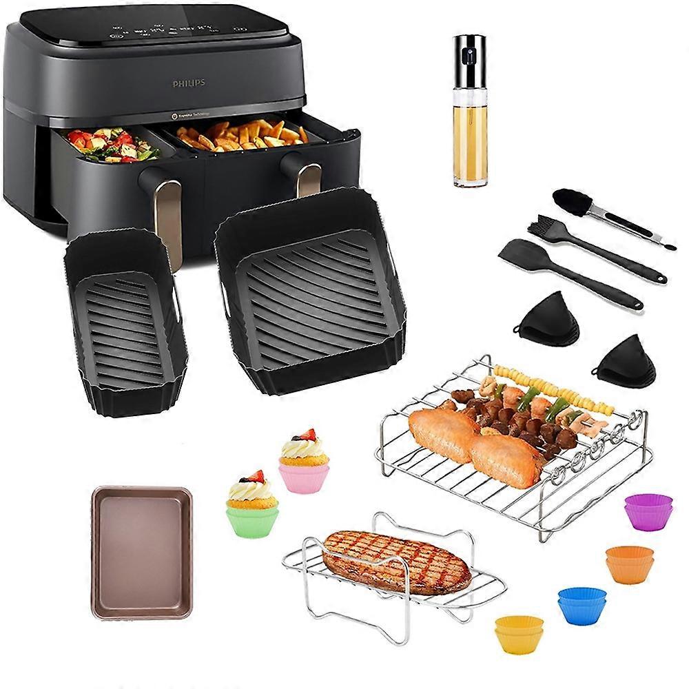 لفيليبس 3000 مقلاة هوائية 11 قطعة مجموعة ملحقات سيليكون صينية شواء رف زجاجة زيت طقم ملقط (BPA F