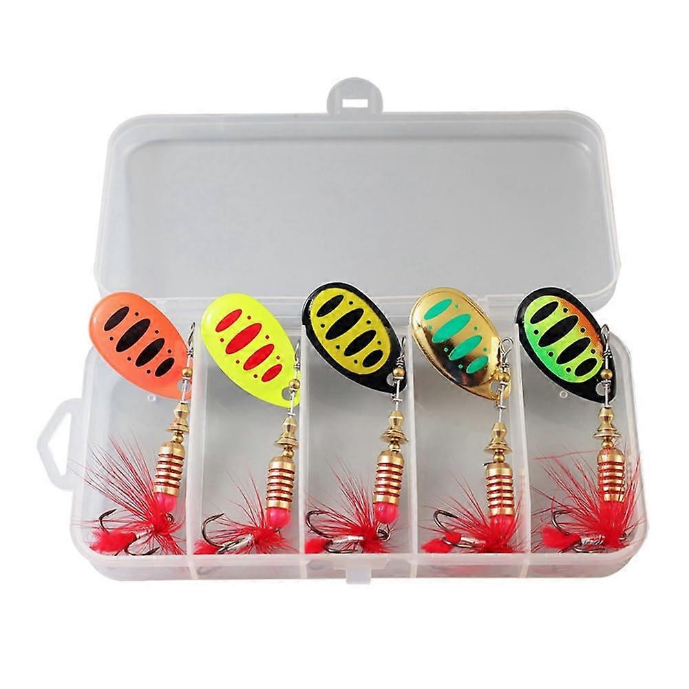 Bait Set 5 Boxed Composite Rotating Sequins Metal Lure Hand Cranked Copper Column Three Hook 6.5g 7cm