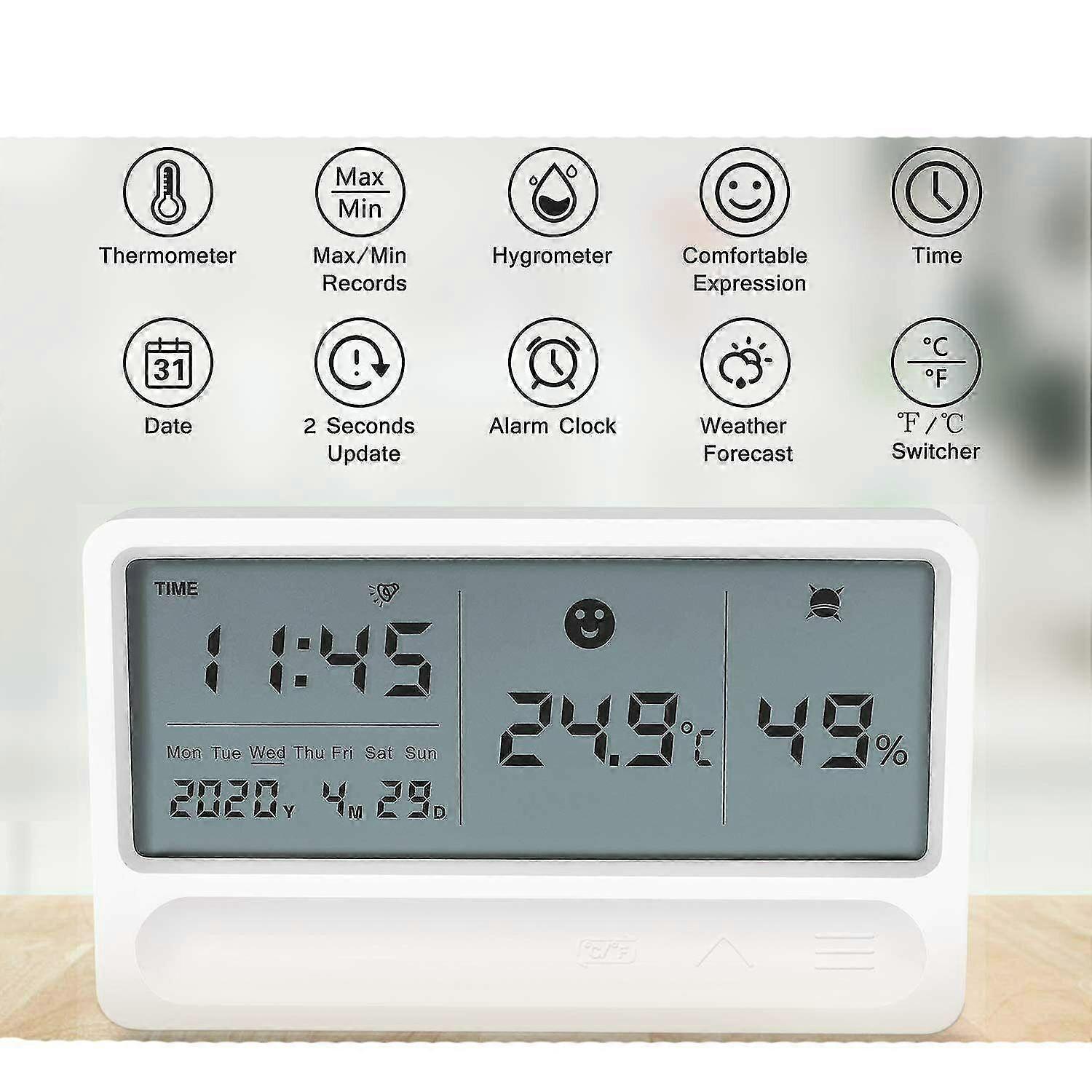 Lcd Thermometer With Clock Temperature Humidity Meter Indoor Digital Hygrometer