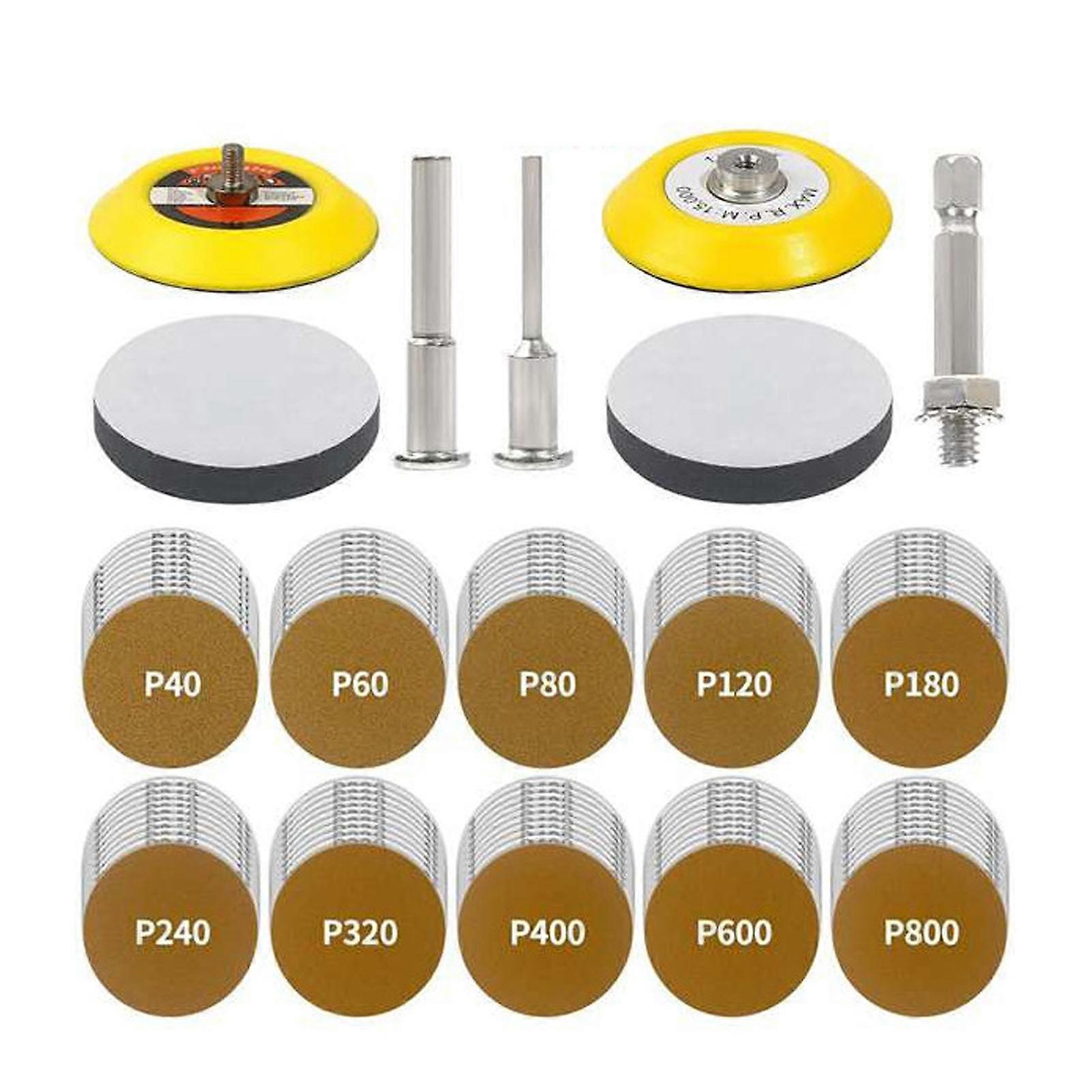 3in Gold Sanding Disc Polishing Kit Secure Fixation Versatile 40 to 800 Grit Sandpaper Sander Sanding Pad Attachment Kit 