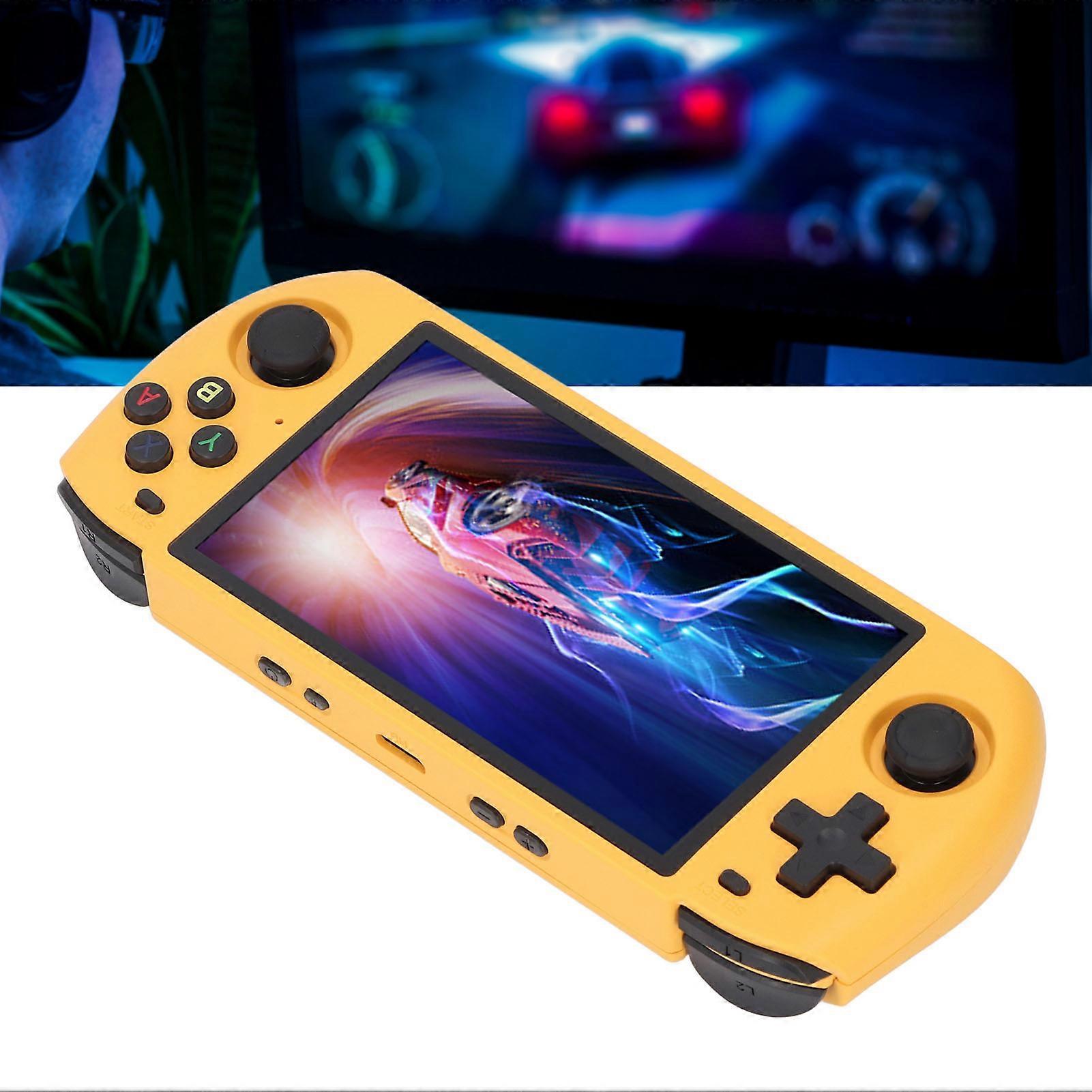 Handheld Game Console Retro Open Source Dual Rocker 5in for Kids Adults Gaming Yellow 16G+256G 