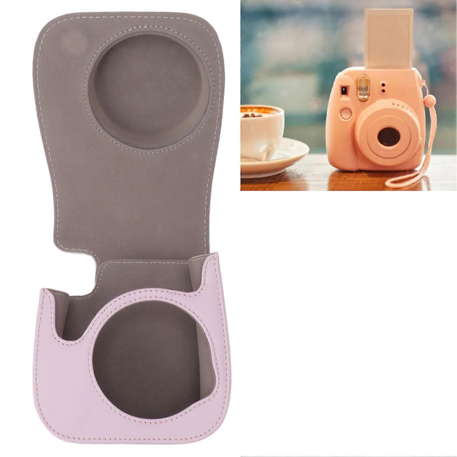 Instant Camera Bag PU Leather Instant Camera Bag Adjustable Strap Instant Camera Case for Traveling Camping Pink 