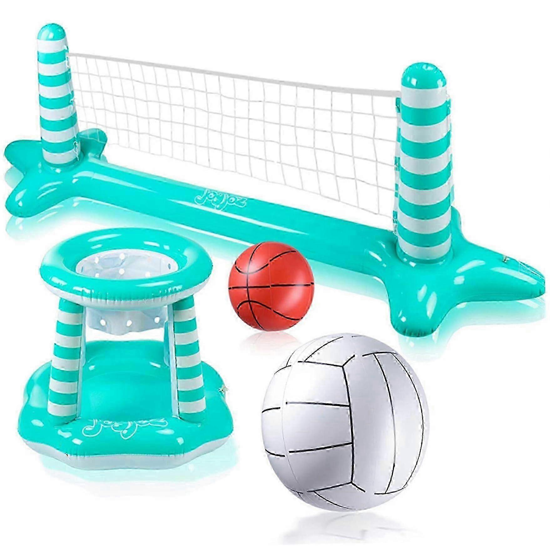 Inflatable Pool Volleyball Set, Net Basketball Hoop, PVC Floating Game Set