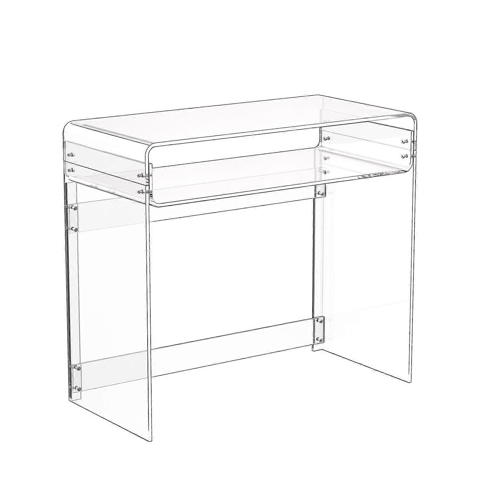 Acrylic Table, 2 Tiers Clear End Table with Storage Shelf, Modern Rectangle Acrylic Side Desk, 40 x 85 x 75 cm, Clear