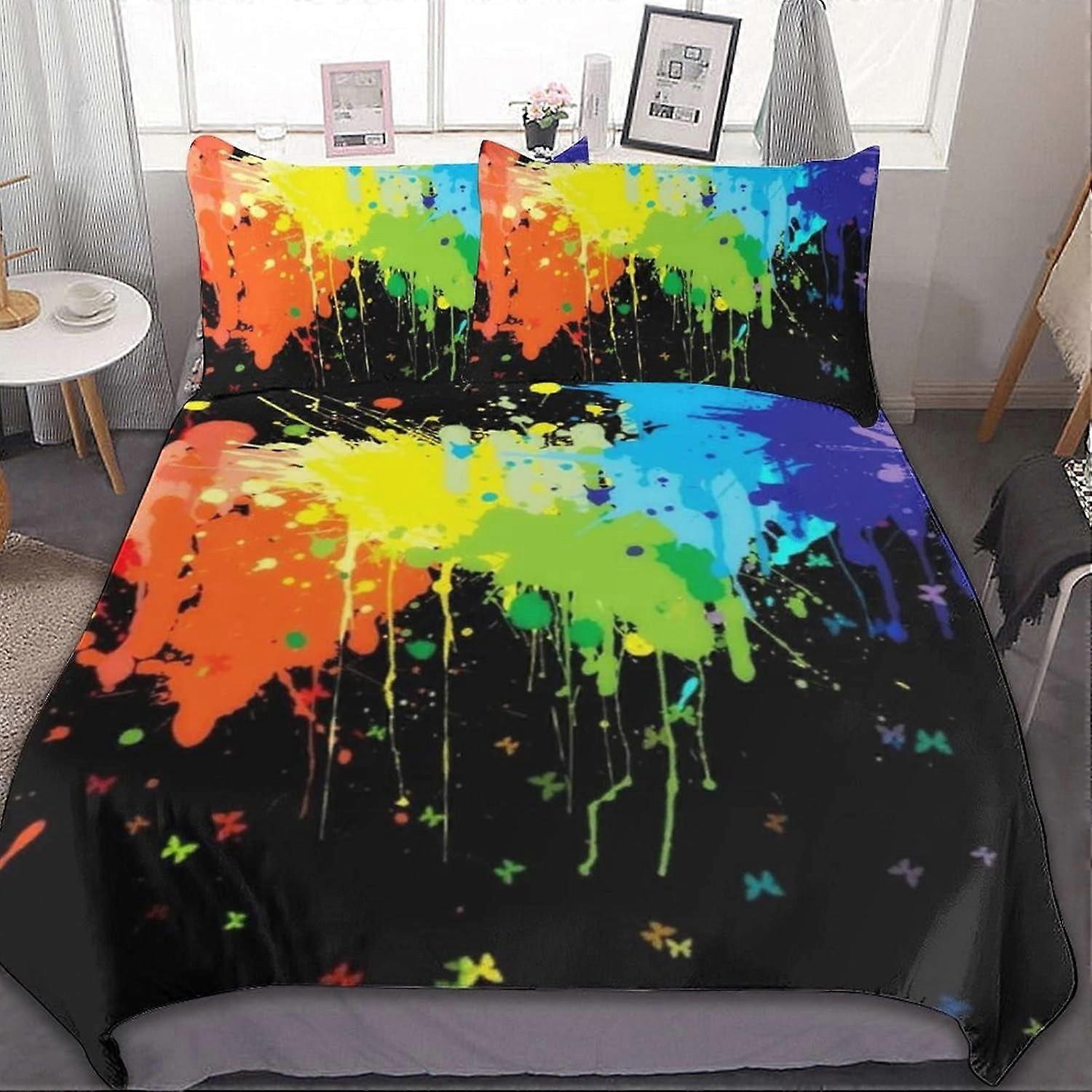 Glow in Dark Splat Neon Comfortable Set 3 Pieces Bed in a Bag Comfortable Set Soft Microfiber Bedding Set,Twin