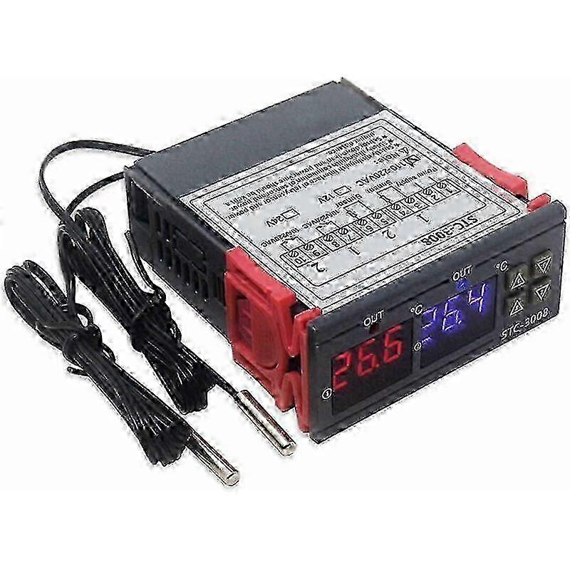 Intelligent Dual Probe Digital Temperature Controller Digital Output Thermostat Display STC-3008 2-Stage Heating and Cooling Mode (AC