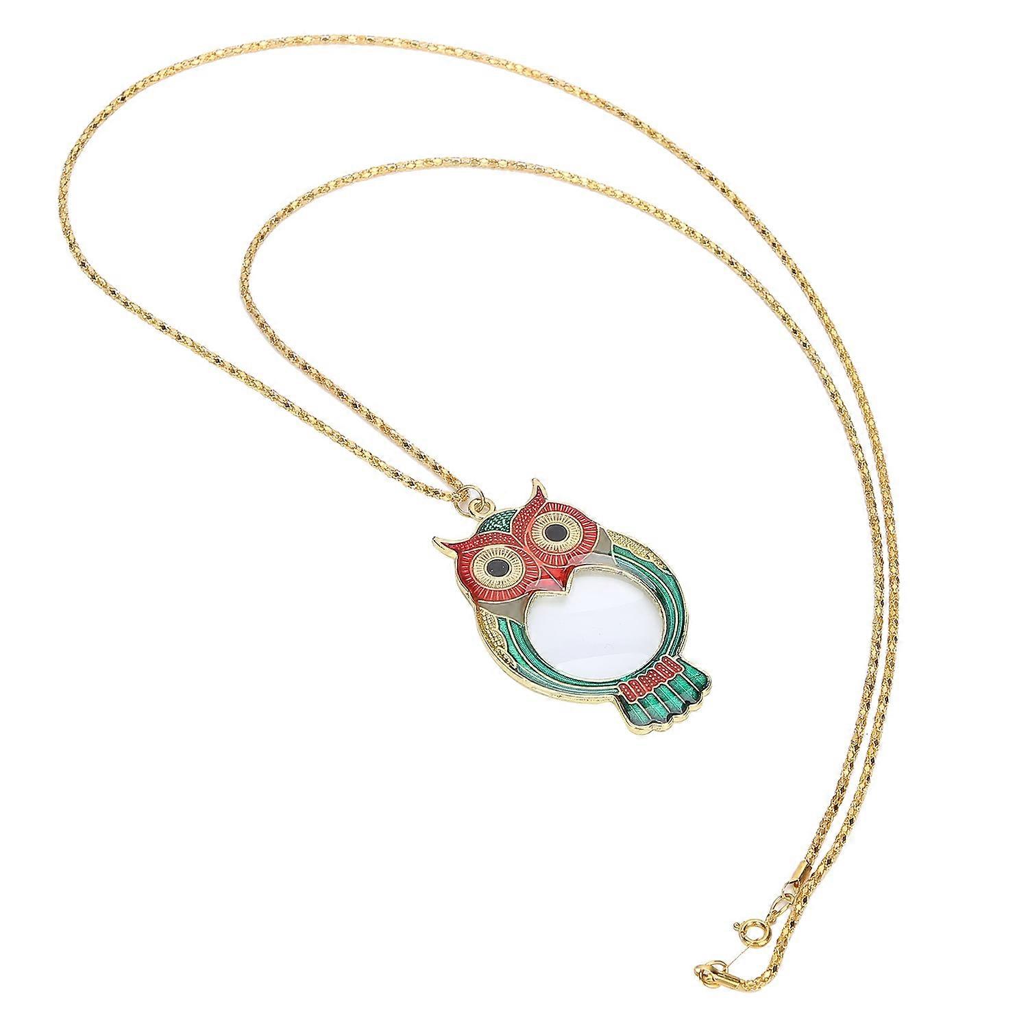 10X Cute Owl Pattern Necklace Magnifying Glass Reading Pendant Magnifier with Chain
