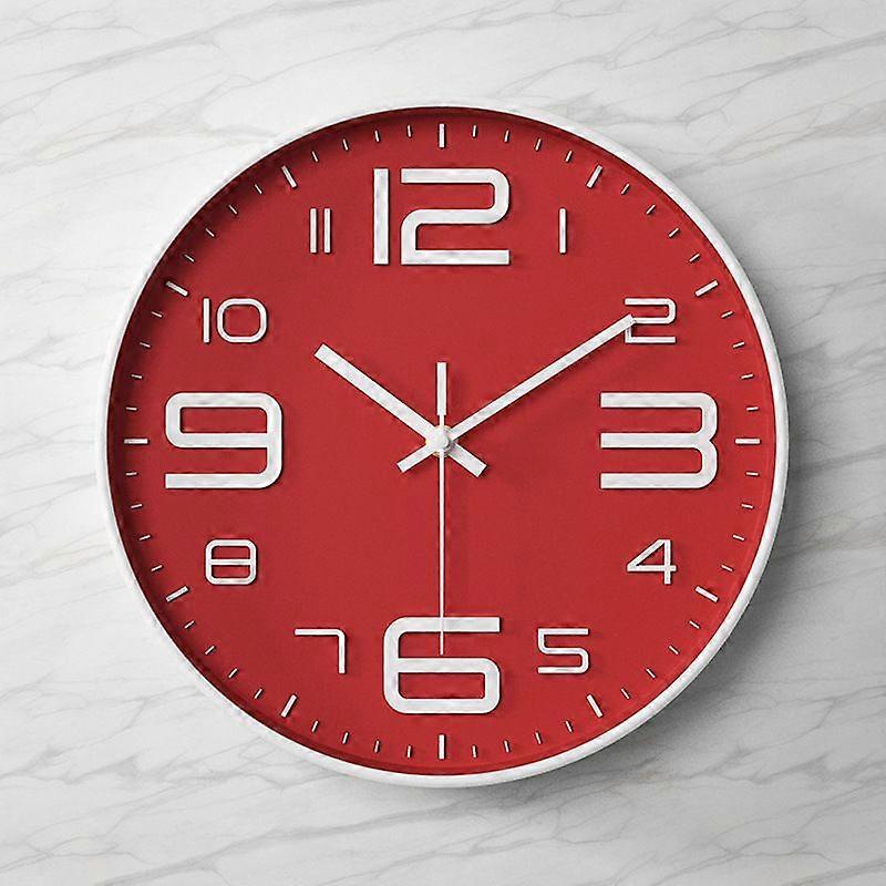 30cm red background, white text and white frame silent wall clock non-ticking wall clock large size easy to read suitable for living room office kitch