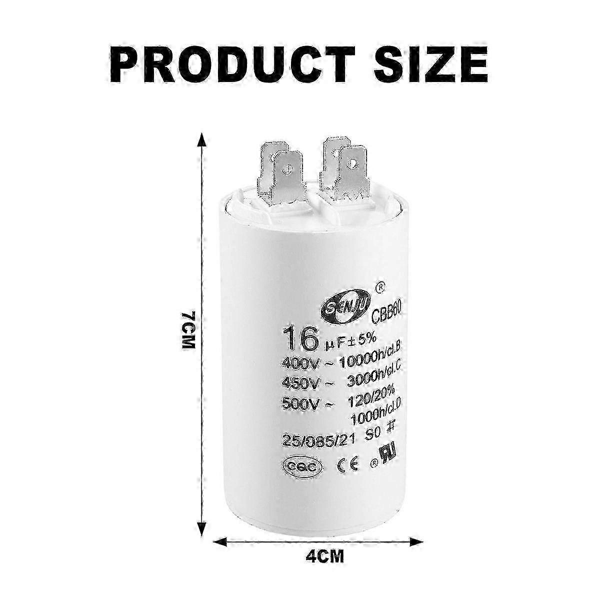 CBB60 capacitor function 16uF 450V AC double insert 50-60Hz cylinder 75x37mm white for motor compressor