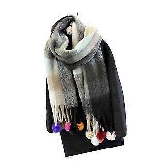 Regenboog pluche sjaal met franje rand, zachte imitatie kasjmier halsdoek, gezellige winteraccessoire voor vrouwen, veelkleurig