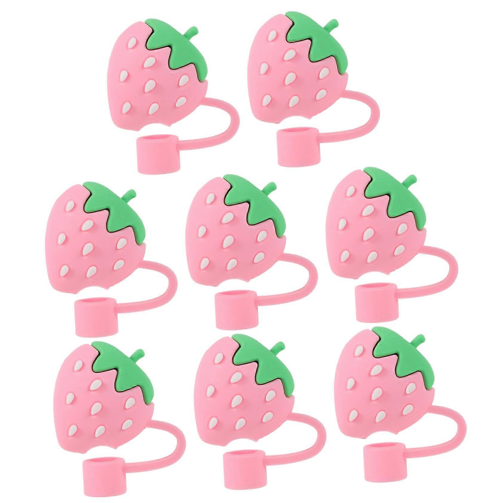 Silicone Straw Covers Dustproof Cap Set Cute Strawberry Design for Party Drinks 8pcs