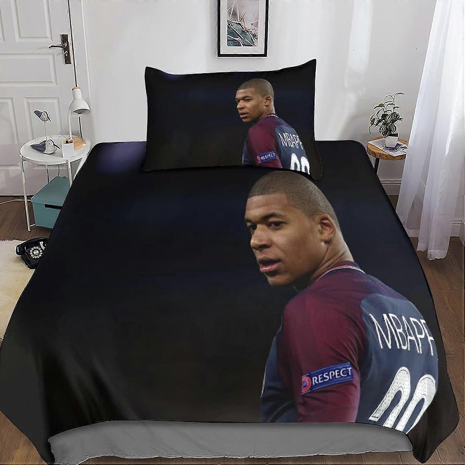 CAYBES Mbappé 3D Digital Print Quilt Cover Bedding Sets com Creative Football Superstars Duvet Cover Sets Capa de Colcha de Microfibra Macia com Zipper Clo