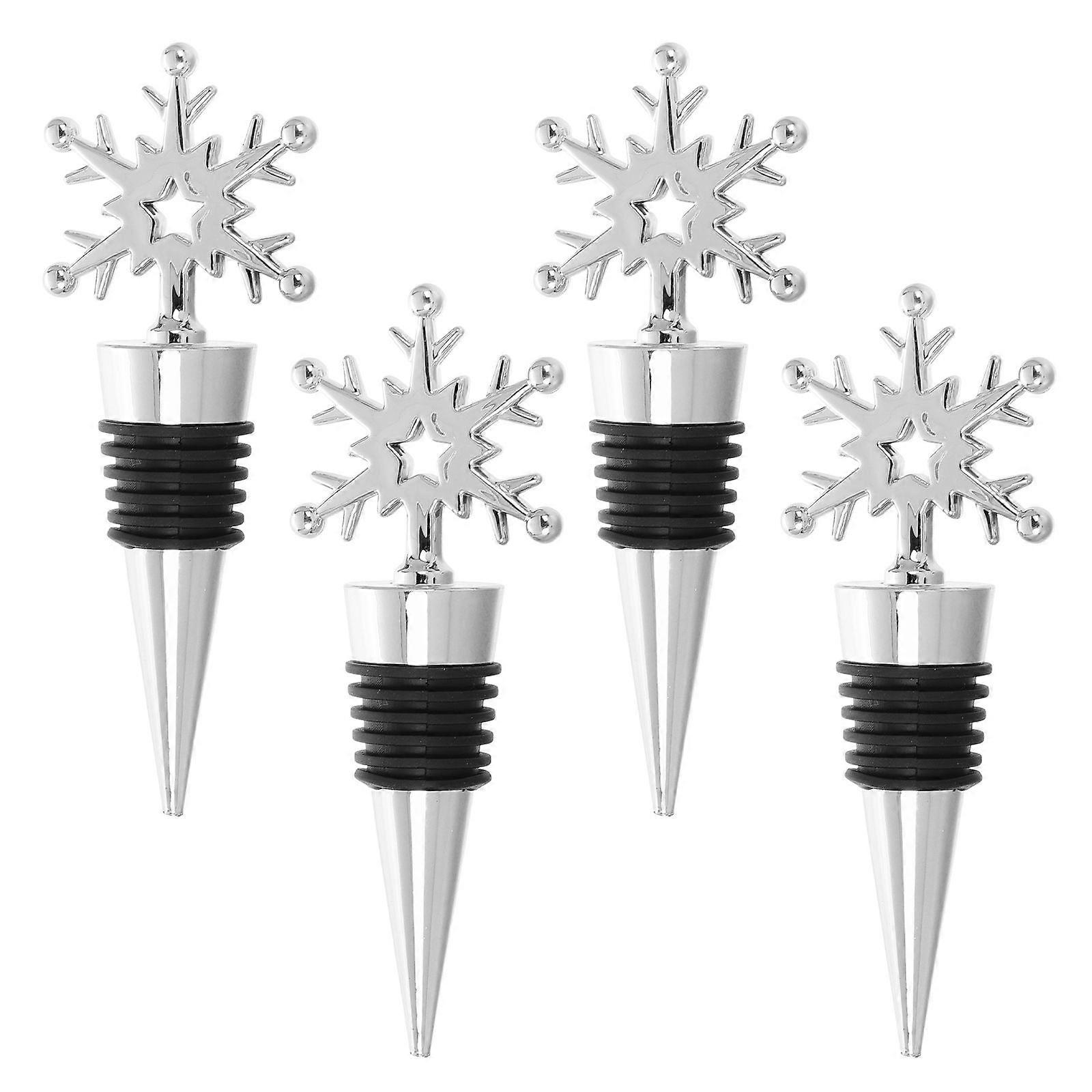 4pcs Creative Stainless Steel Snowflake Shaped Wine Bottle Stoppers (Silver)
