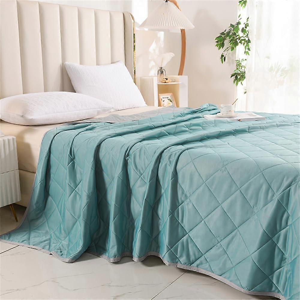 Quilted Bedspread Lightweight Ice Silk Microfiber Comforter for All Seasons Sofa Throw Blanket 200x230cm Teal Blue