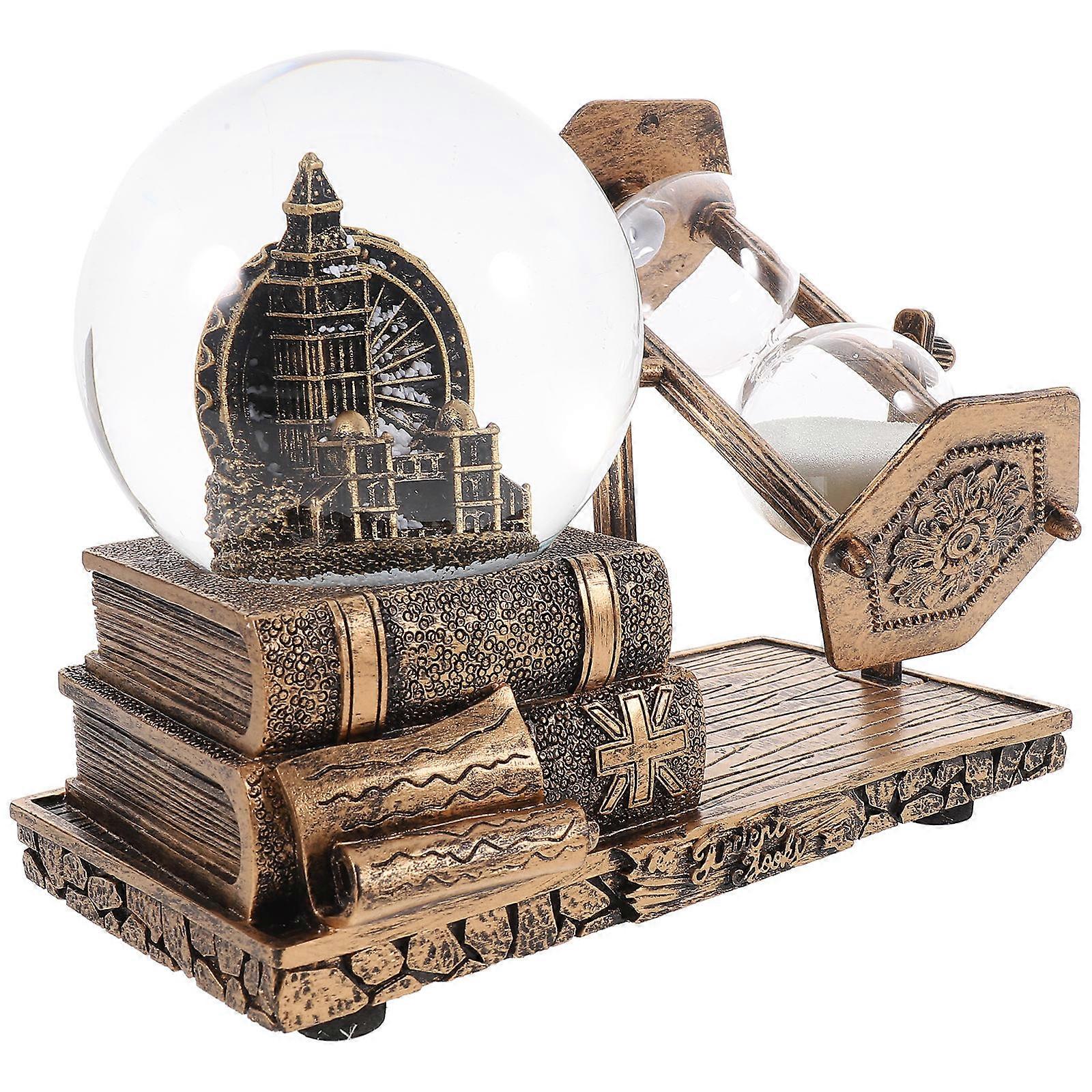 Retro Style Resin Desktop Ornament With Sand Clock And Crystal Ball For Adults 16X13CM 1Set