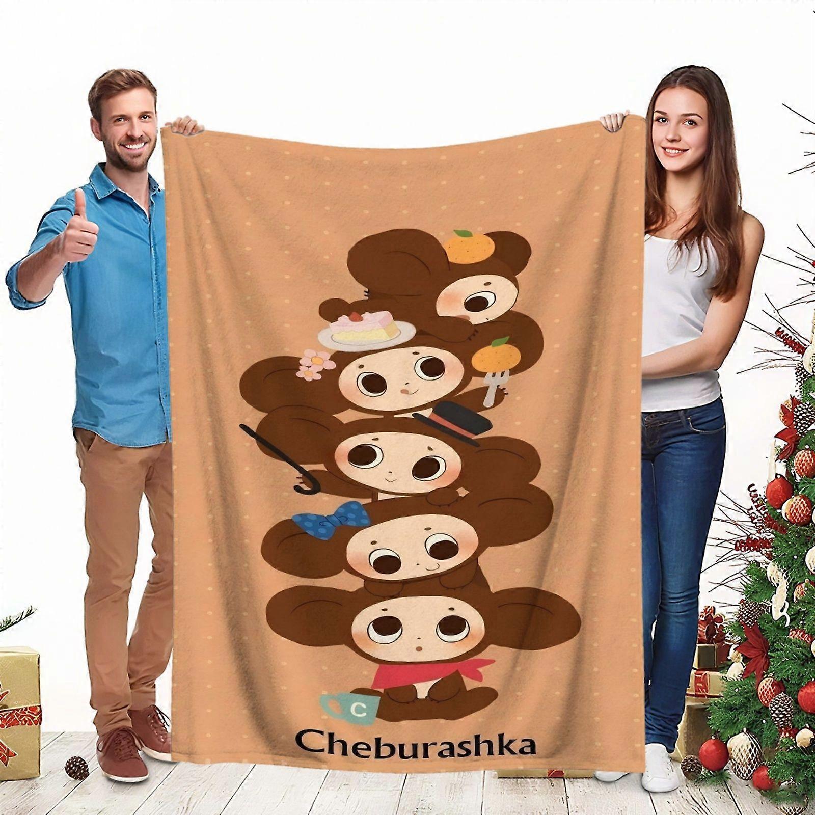 Cheburashka Theme Flannel Blanket | Bold and Charming Style, All-Season Use, Mixed Color, Cartoon Theme, Polyester, Idea-POIUY86