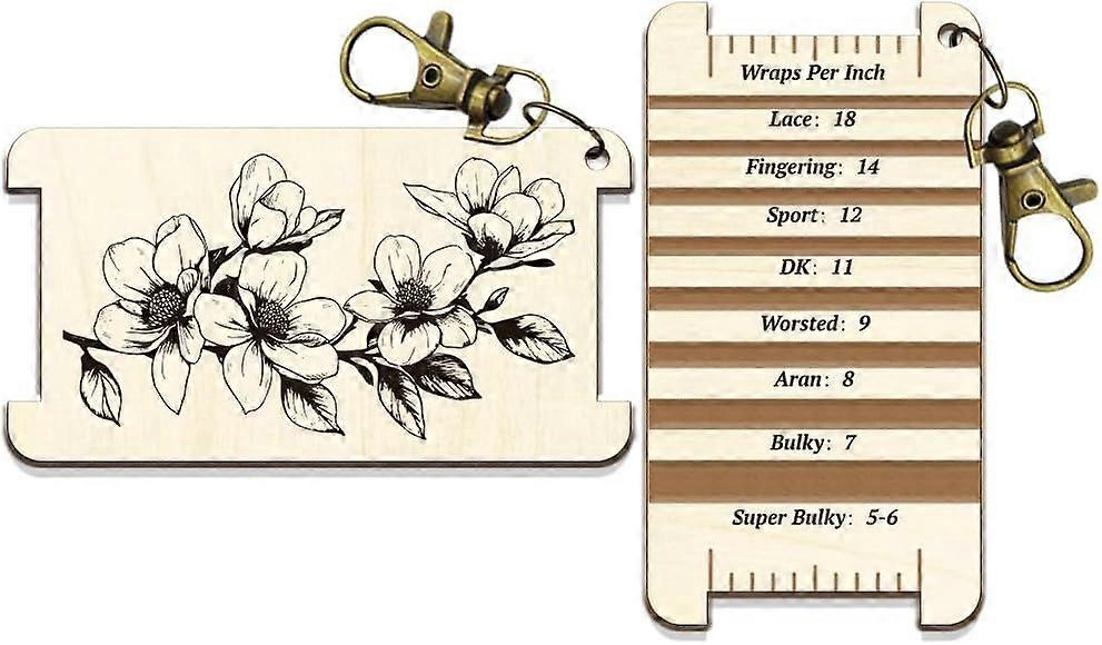 Magnolia Spinning Control Tool Flower Decorative Yarn WPI Guide Gauge with Clasp Wood Wrap Guide Board with Diz for Spinners Measuring Tools Crochet A