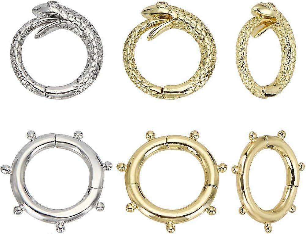 4 Pcs 2 Colors Filled Round Snake Clasp Gold and Silver Sun O Ring Round Snake Carabiner Snap Clip Trigger Spring Keyring Buckle for DIY Handbag Purse