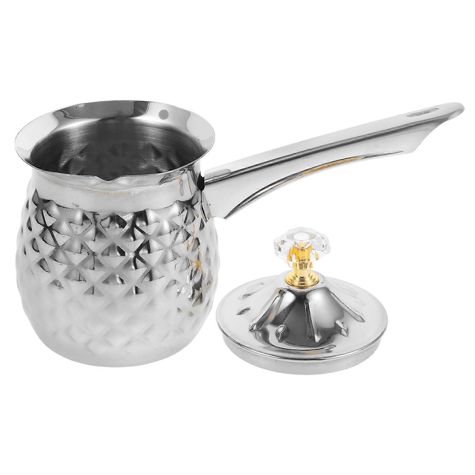 Silver Coffee Pot for Milk Heating with Easy Pour Spout