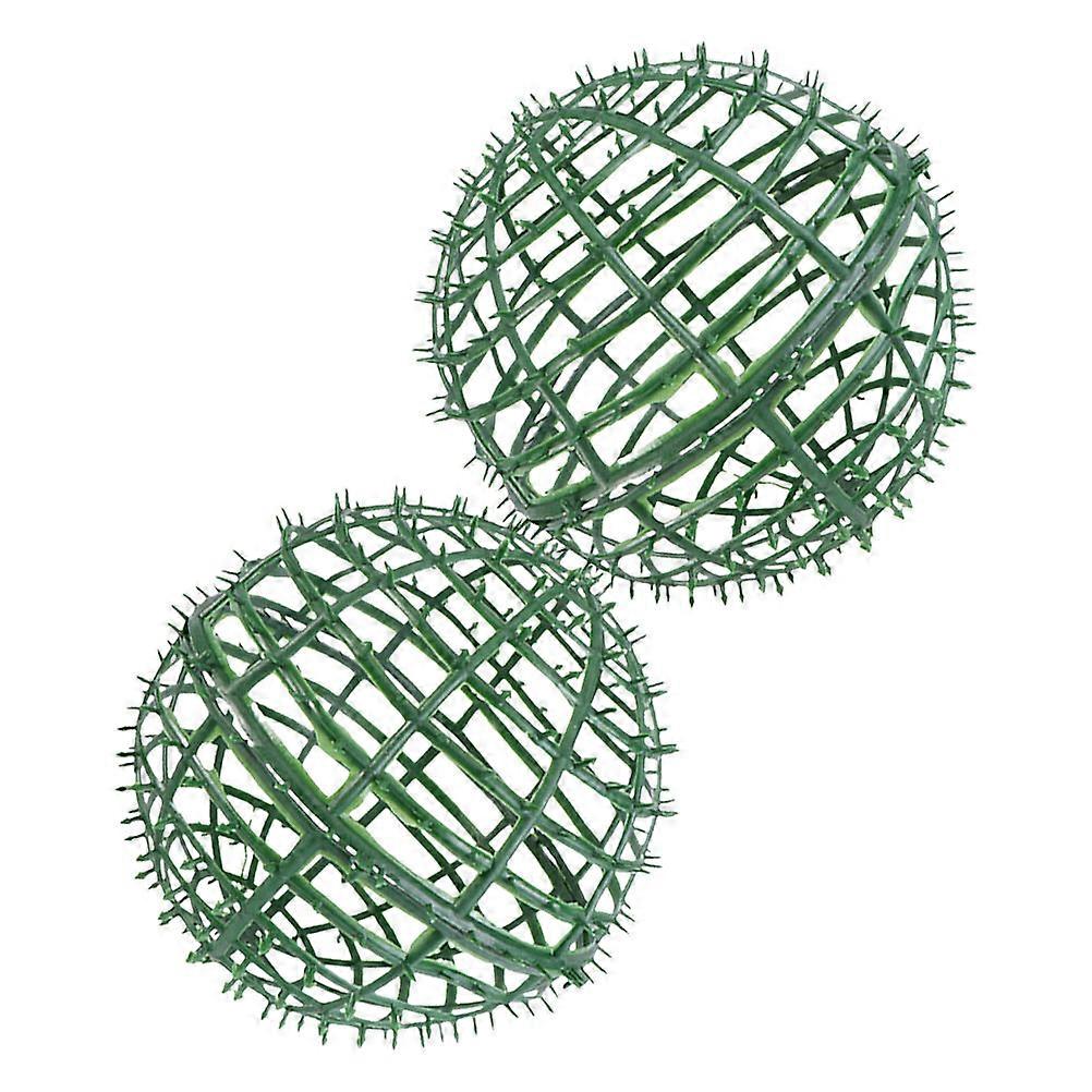 Plastic Topiary Ball Frame Artificial Flower Cage for 2Pcs Green