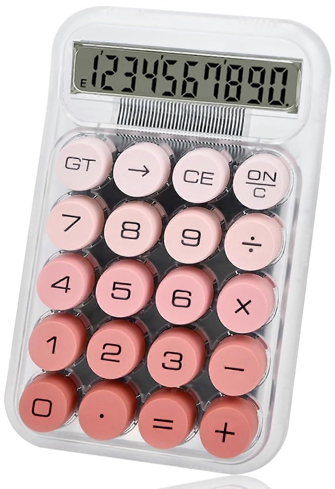 Mechanical Desktop Calculator with Large Keys, 10Digit Tilted LCD Display for Office School Pink