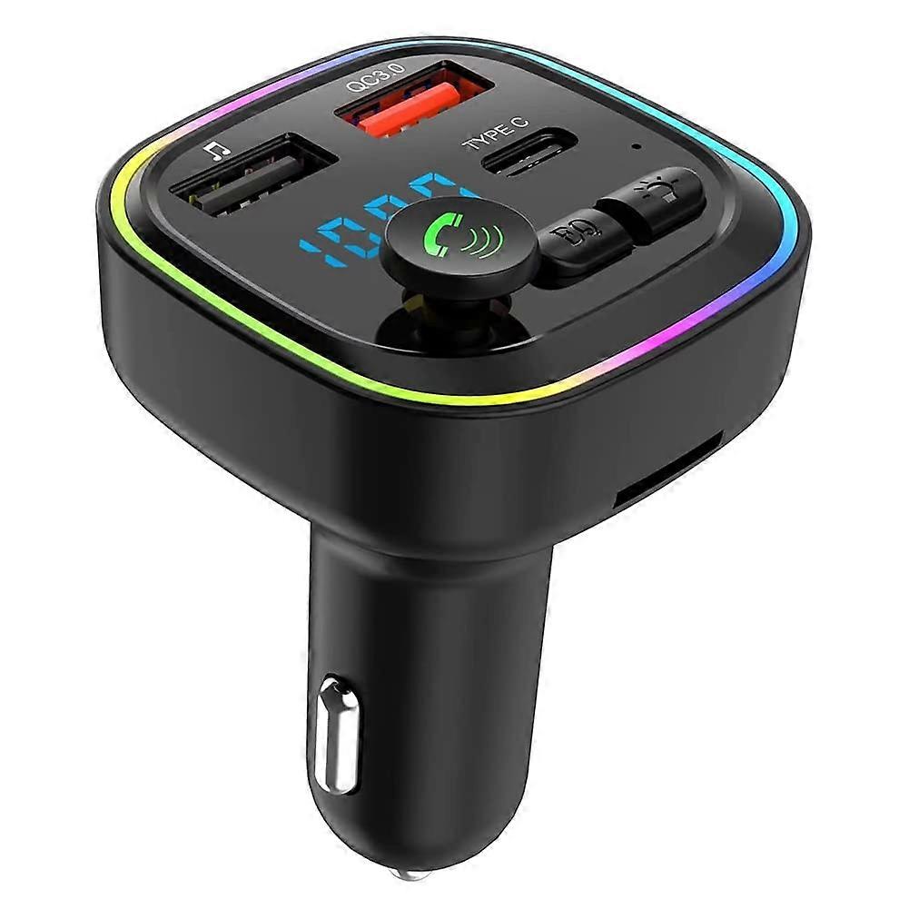 Bluetooth FM Transmitter with 20W PD Fast Charging, Dual USB Ports, RGB Light, TF and USB Playback