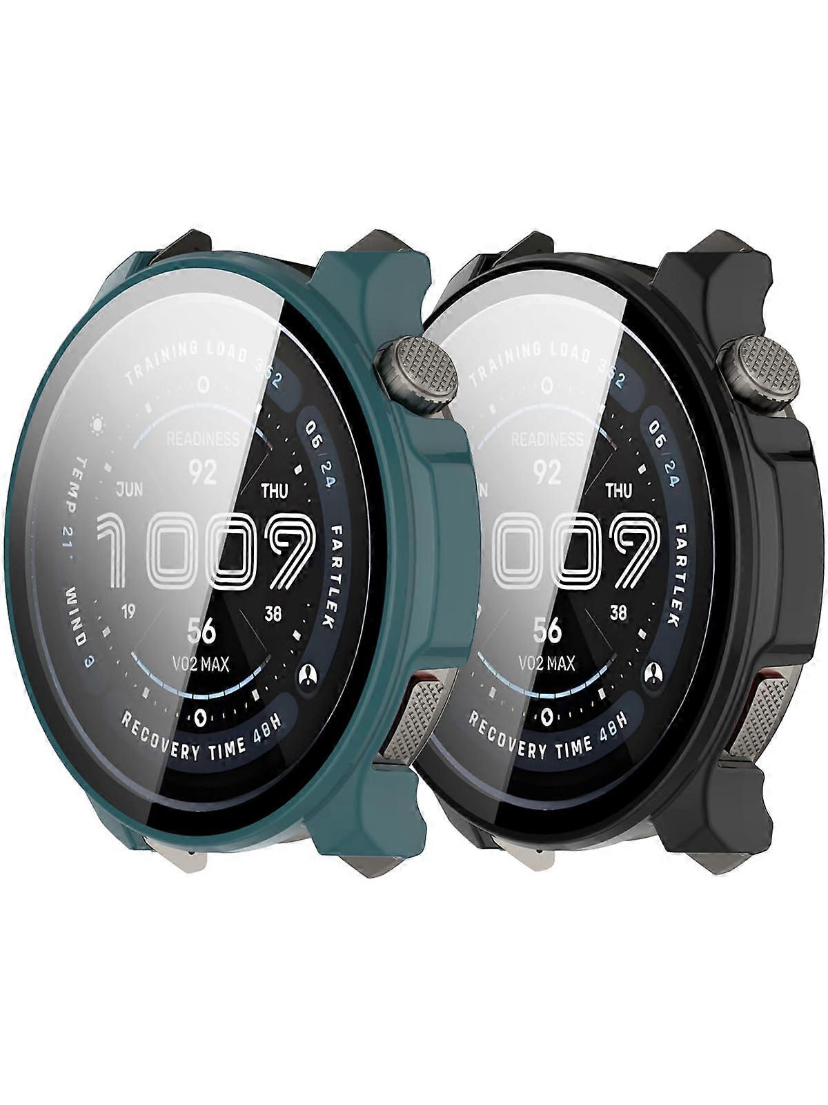 Case with Tempered Glass Screen Protector, Dual Protection, Black and Green 2 Pack for Amazfit Balance 2