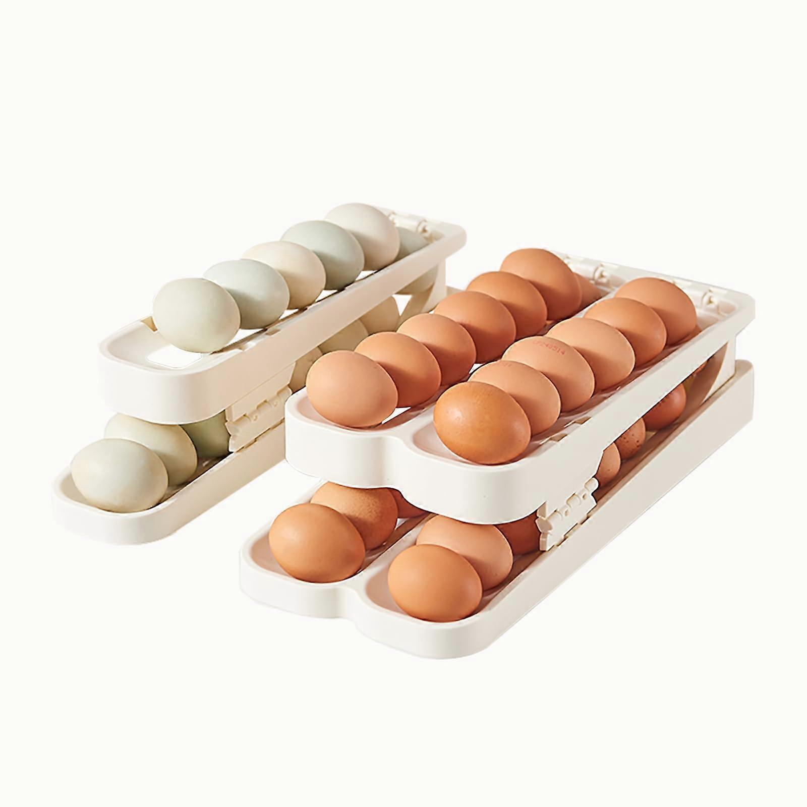 Egg Holder for Refrigerator with Automatic Rolling Design, Foldable Double Layer Large Capacity