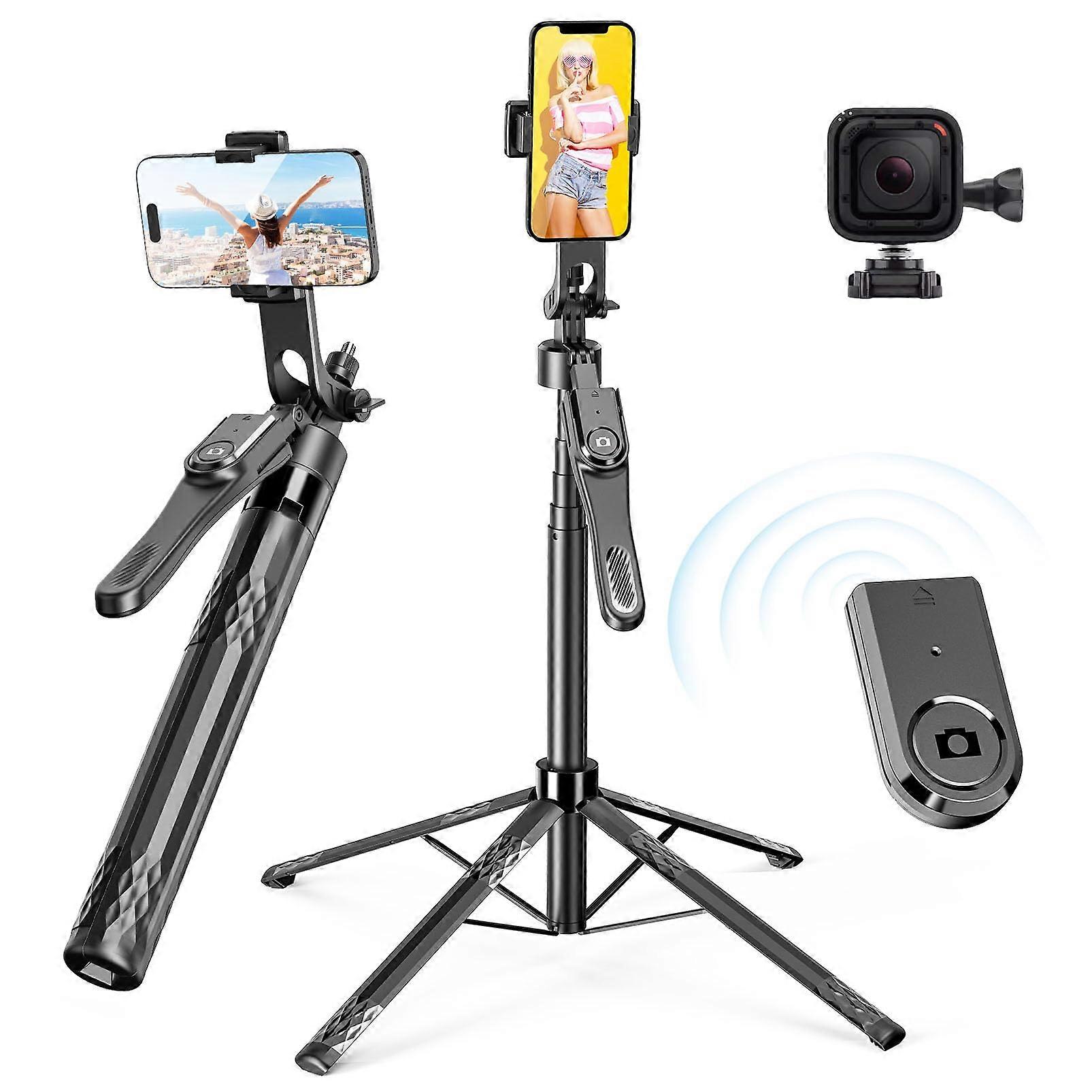 72 Inch Phone Tripod with Remote, 4Leg Stable Base Selfie Stick for iPhone Video Recording and GoPro