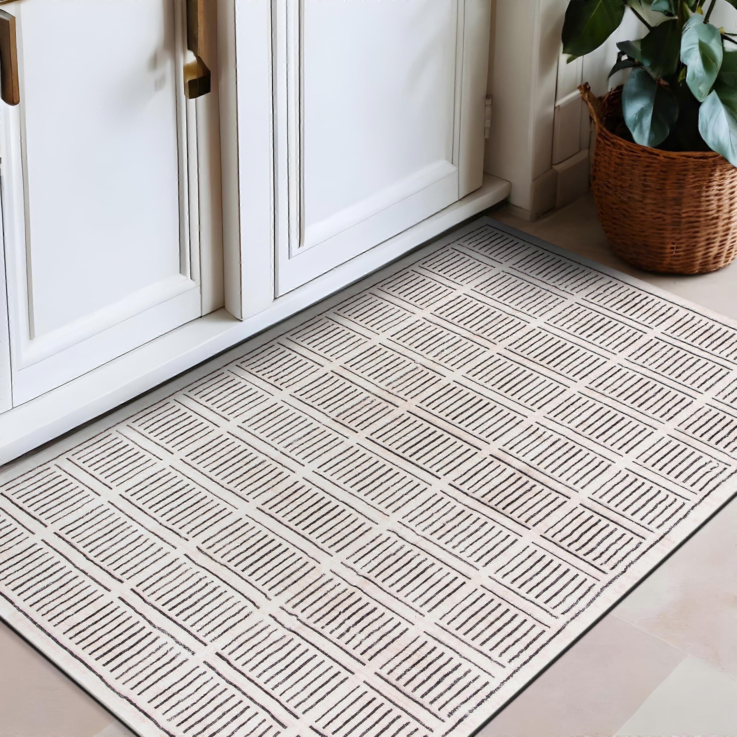 Machine Washable Non Slip Area Rug 2' x 4' Ivory Rectangular Soft Cozy Stain Resistant