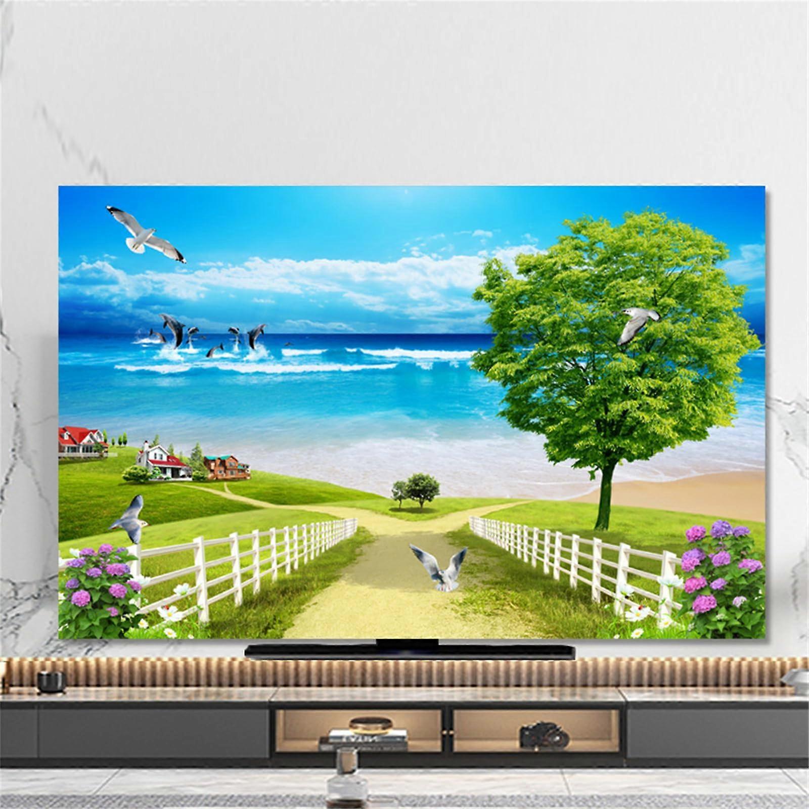 TV Dust Cover 4952 Inch Universal Elastic Polyester Screen Protector with 3D Landscape Design