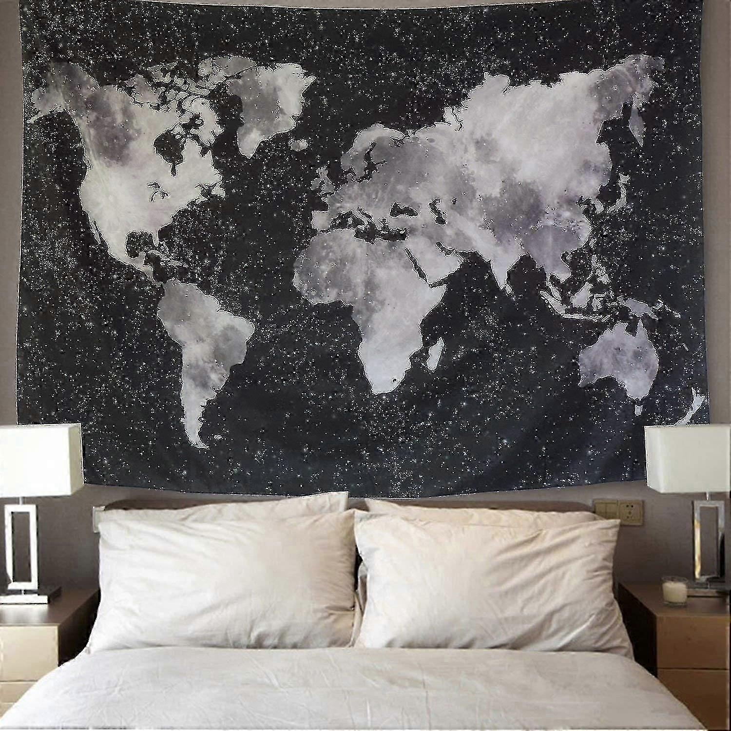 Psychedelic Forest Tapestry Map Wall Hanging Black White Decor