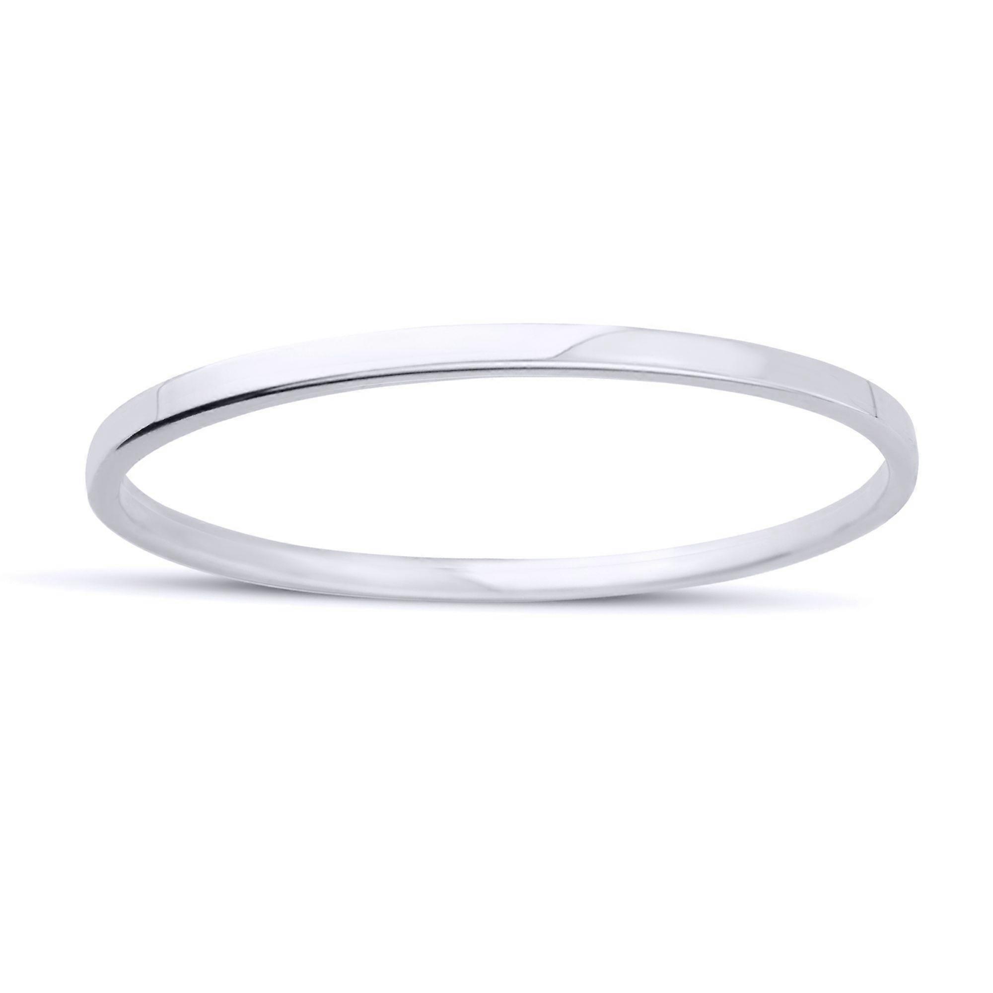 Jewelco London Ladies 18ct White Gold D-Shape Flat Court Tube Minimalist Oval Bangle Bracelet 3mm
