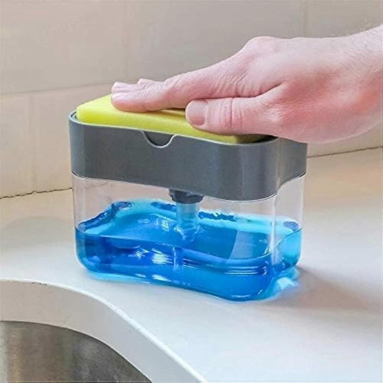 Dish Soap Dispenser with Sponge Holder, 400ml Pump Bottle for Easy OneHand Kitchen Use