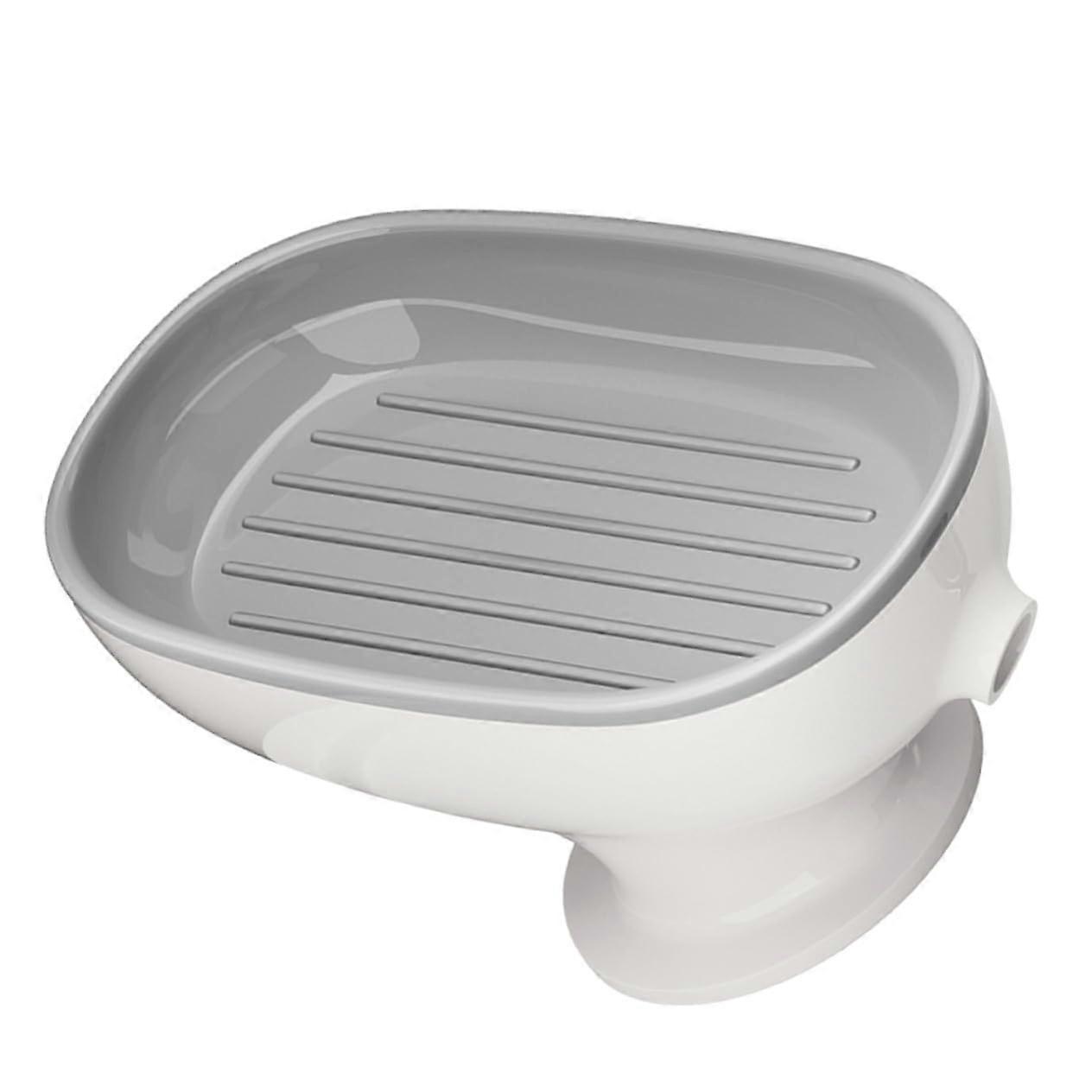 Self Draining Soap Holder with Suction Cup for Bathroom and Kitchen, Space Saving Soap Dish White Gray