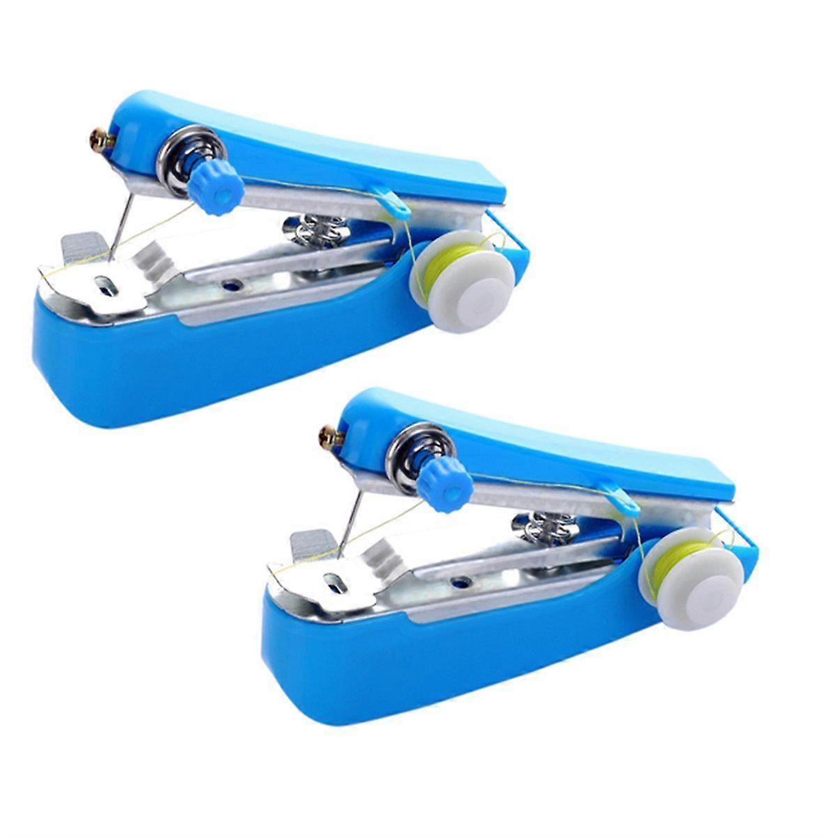 2Pcs Handheld Mini Sewing Machine Portable Manual Stitching Tool for Household Use, Blue, Compact De