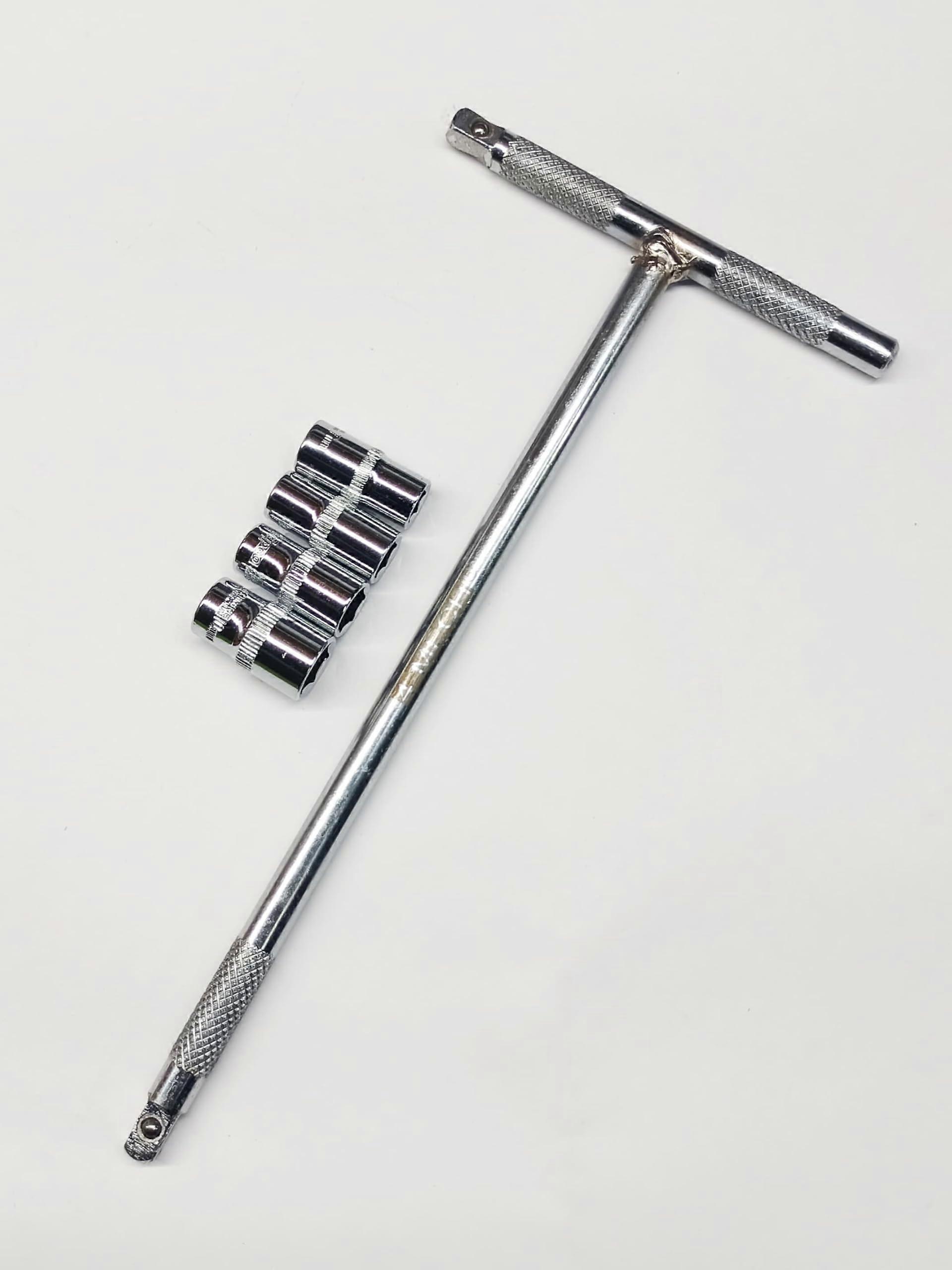 Socket Spanner Set T Handle 1/4 Drive 8mm 10mm 11mm 12mm Hex Ergonomic Comfort Grip Durable