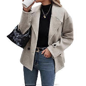 Women'S Winter Loose Fit Cropped Wool Coat Double Breasted Dressy Short Blazer Jacket Peacoat Light Gray L
