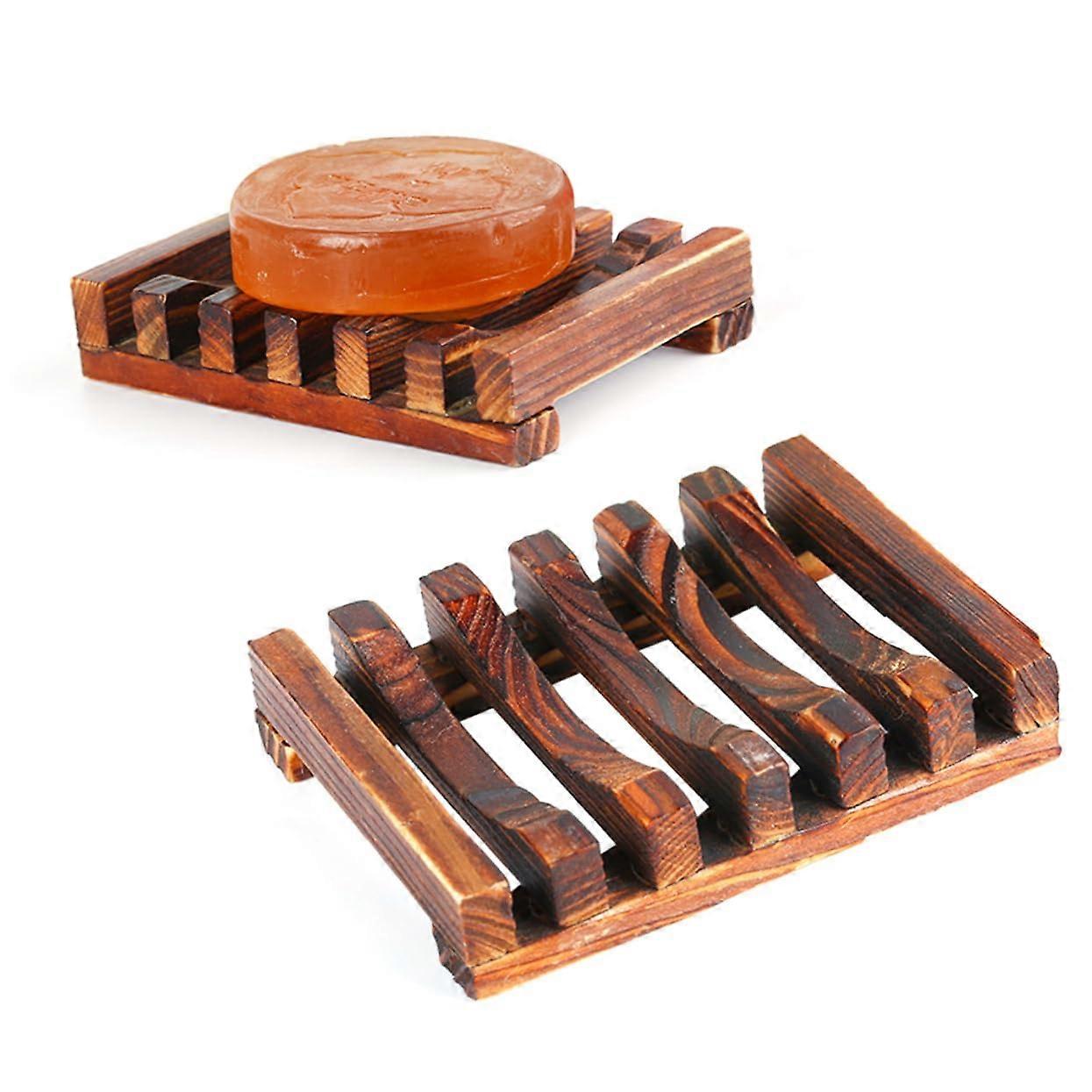 EcoFriendly Bamboo Soap Dish Set with Quick Drainage for Shower, Bath and Countertop Use