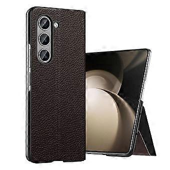 Leather Case for Samsung Galaxy Z Fold 6, Magnetic Shockproof Flip Cover with Stand, Brown