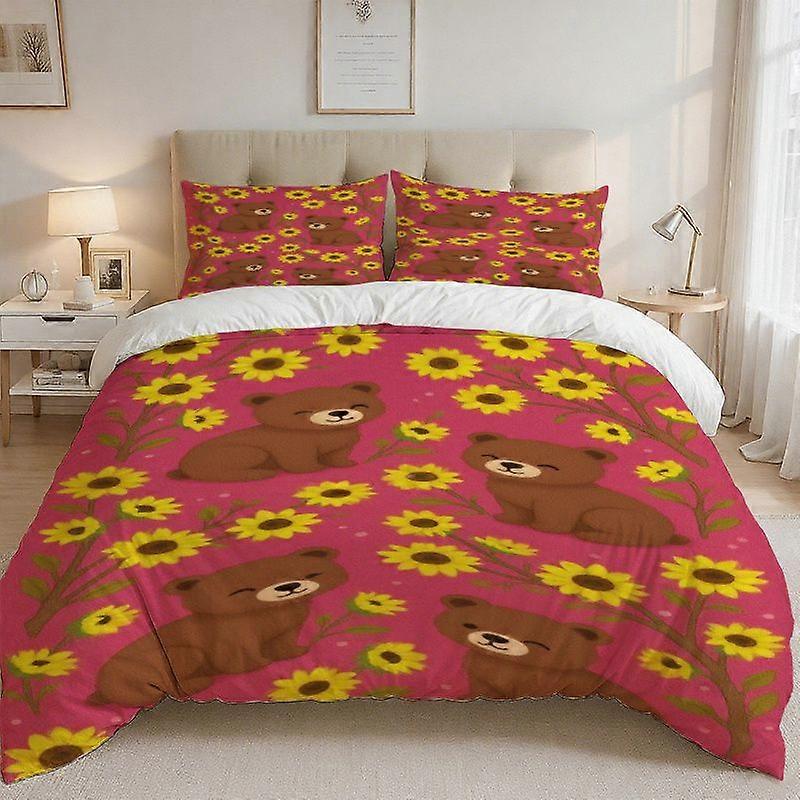 Bear Illustration Printed Bedding Set  Soft Comfortable