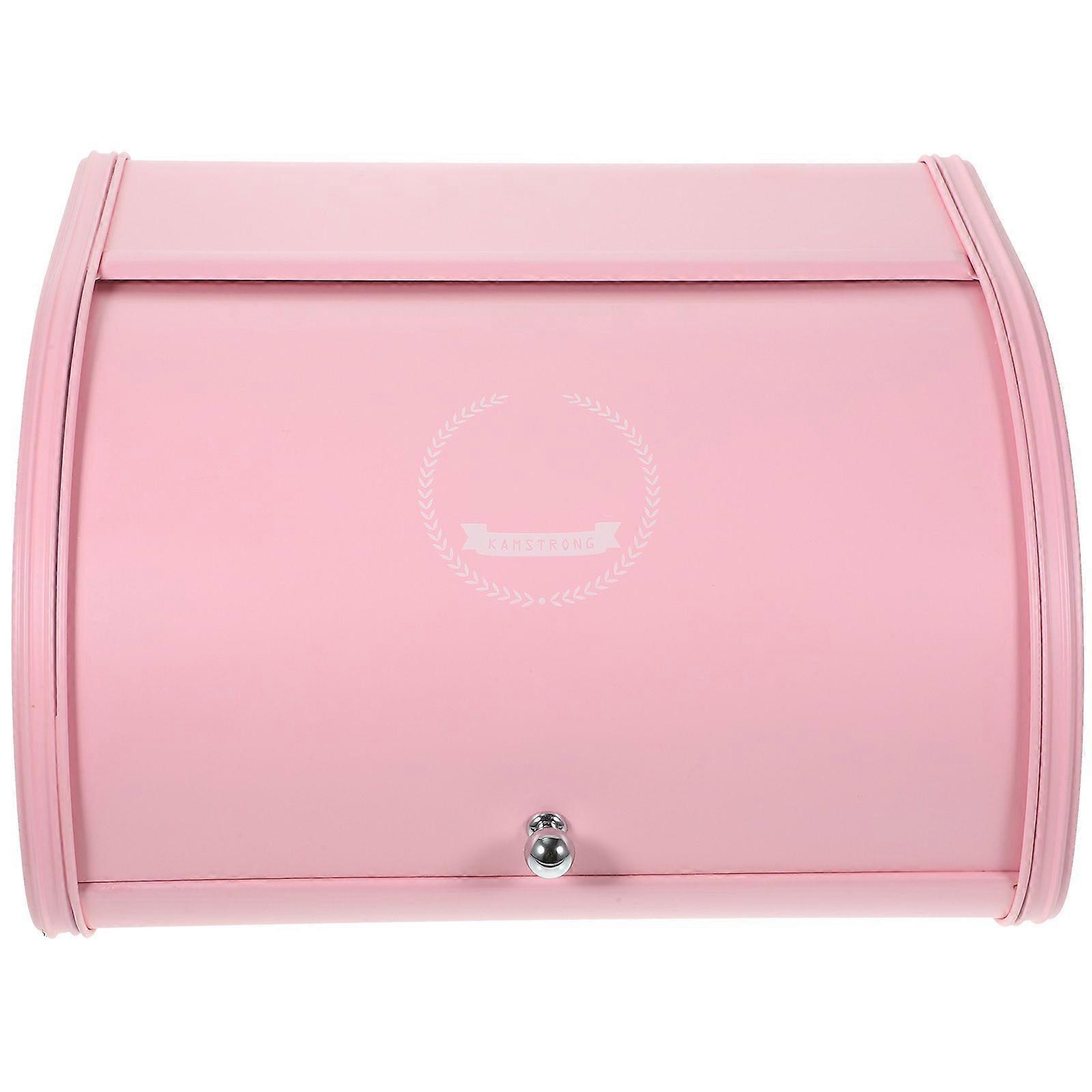 Durable Retro Practical Kitchen Storage Pastry Decorative Roll Non Base Bread Box Cake Home Iron Rustproof (Pink)