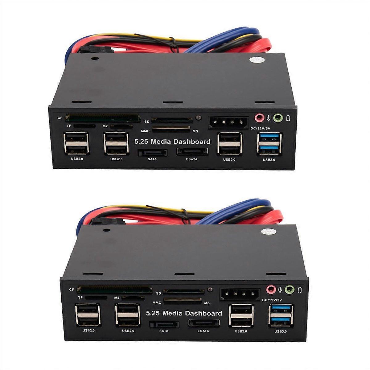 2pcs 5.25 Inch Usb 3.0 Front Panel Pc Usb 3.0/2.0 Hub E-Sata Sata Audio Multi Card Reader