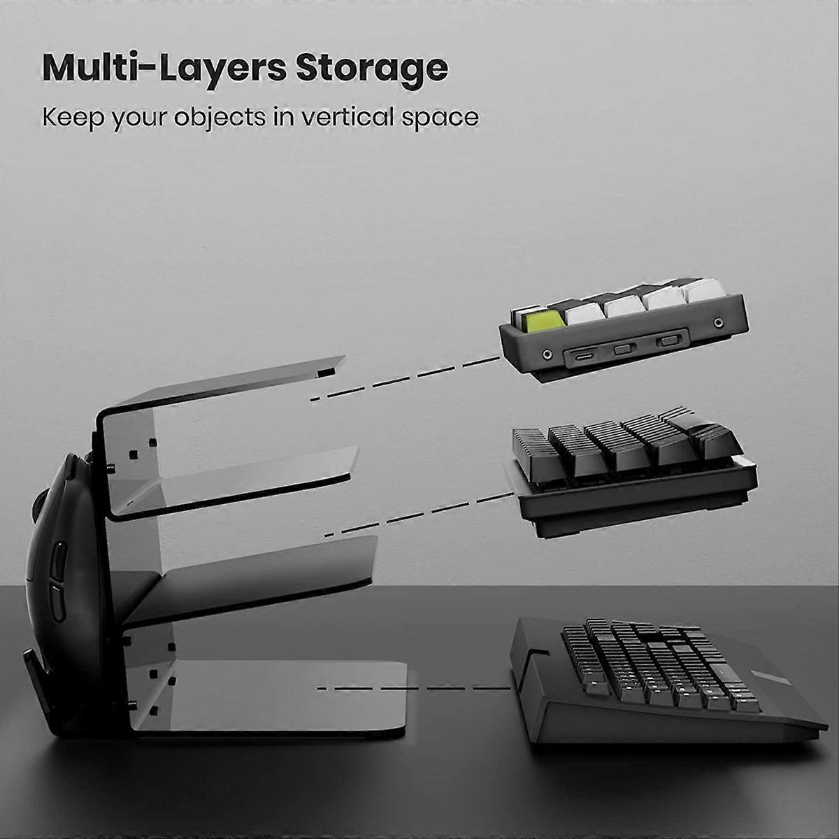 Keyboard Mouse Desktop Organizer Acrylic 3 Tier Stand Frame Clear