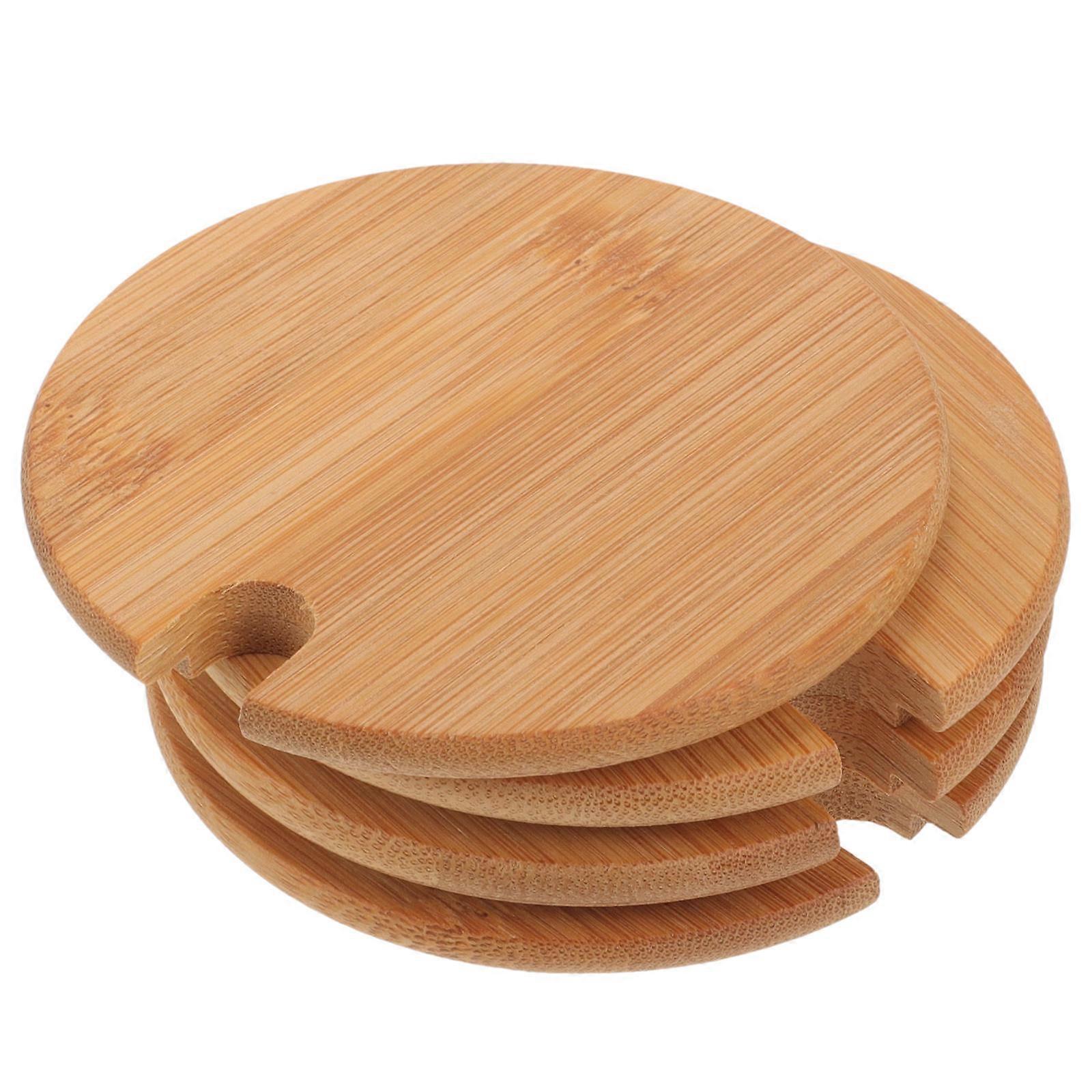 Bamboo Lid Replacement for with Hole 4Pcs Brown Round