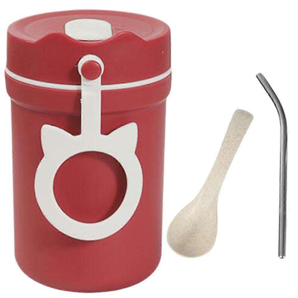 Insulation Bottle Double Insulation Bottle with Spoon and Straw 1Pcs 330ml