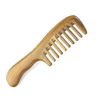 Peigne à cheveux en bois de santal naturel à dents larges - Pas de peigne démêlant en bois statique avec poignée pour une boucle épaisse