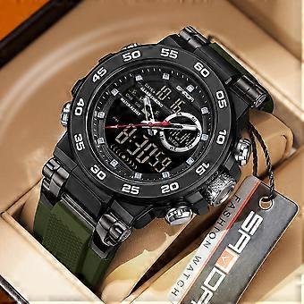 Montre de sport numérique pour homme 2025 – Style militaire, étanche à 5 ATM, chronomètre, triple fuseau horaire, affichage lumineux, bracelet acier/TPU