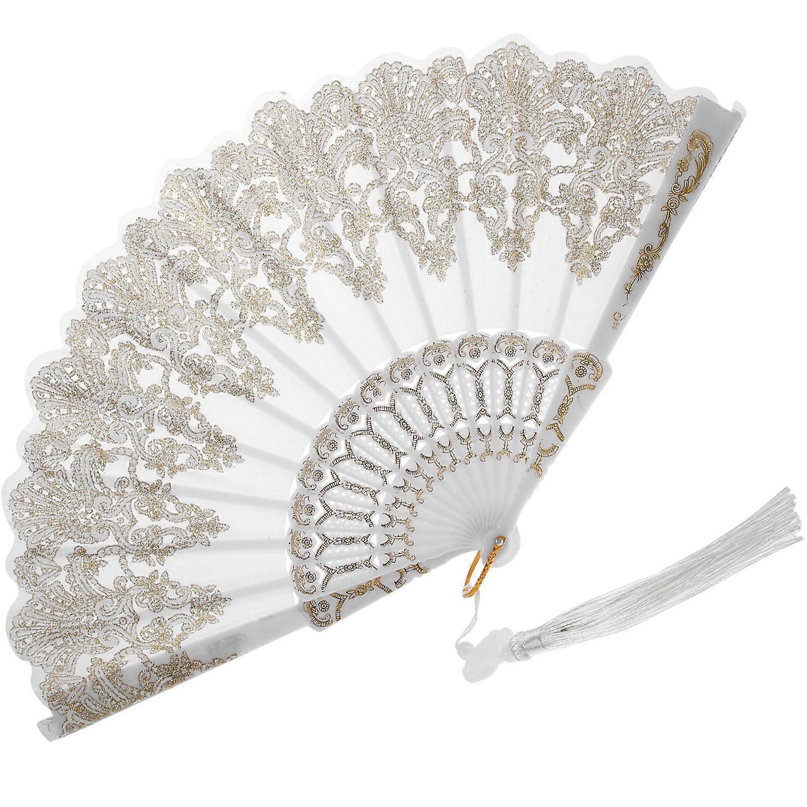 Éventail à main brodé, élégant et pliable, avec pompon
