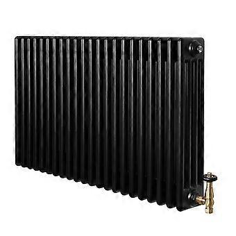 Traditional 4 Column Radiator 600mm x 1010mm & TRV Brass Valves Central Heating Heater Black Carbon
